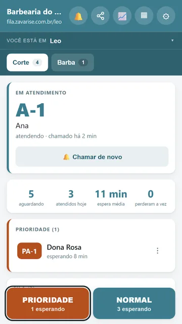 Gestão de Fila por Chegada — 1